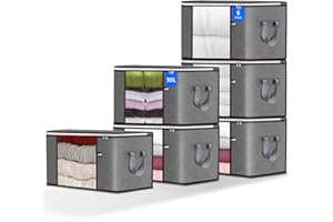 HOTBAG 6 Pack 90L Large Storage Bag, Foldable Blanket Storage Bins, Clothing Storage Bins, Foldable Clothes Organizer and Storage Containers with Lids and Handle for Organizing Bedroom, Closet, Clothing