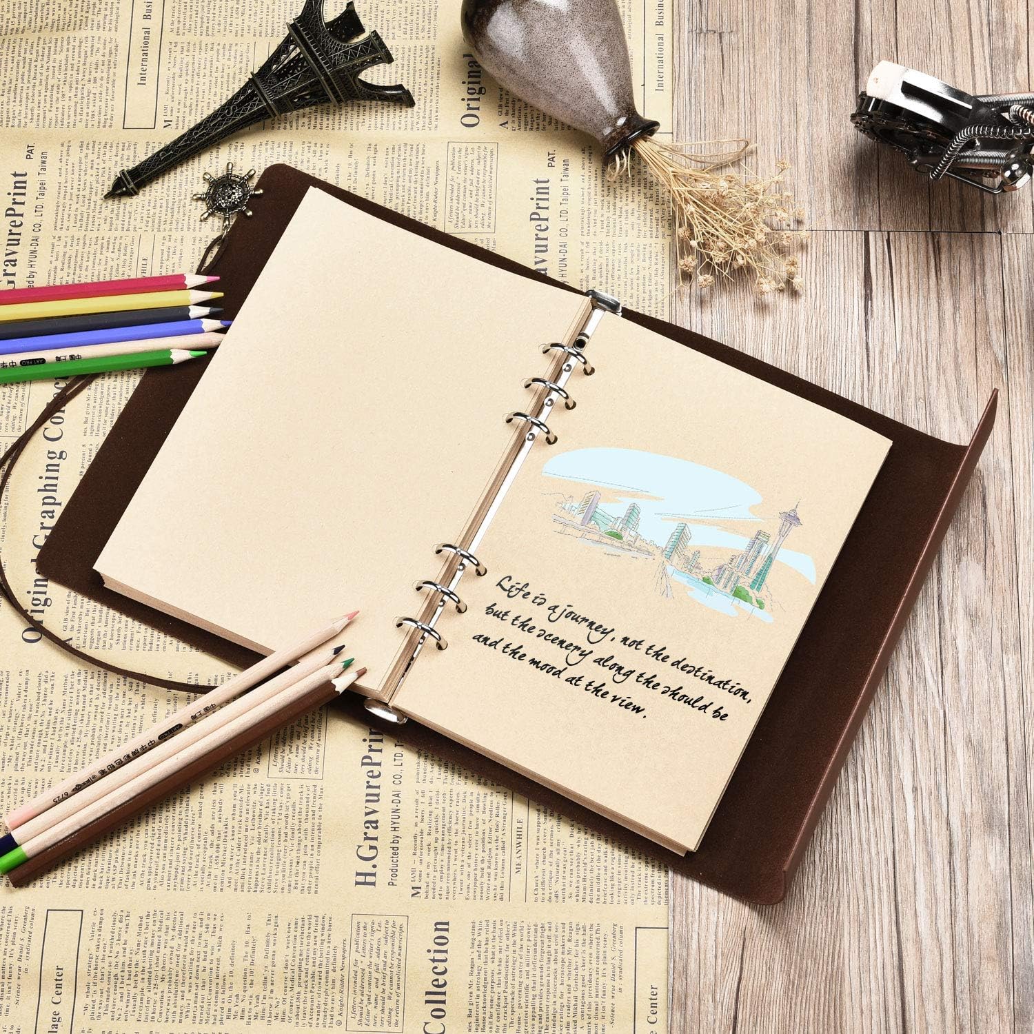 SEEALLDE Dariy A5 World Map Notebook Travel Journal Notebook Vintage Diary Refillable 100 Sheets/200 Pages 80GSM Acid-Free Paper - Image 3