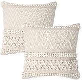 REDEARTH · Tufted Throw Pillow Cushion Covers - Boho Textured Woven Decorative Cases Set for Couch, Sofa, Bed, Farmhouse, Chair, Patio, Car - 100% Cotton (18x18 ; Boho Chic Natural) Pack of 2