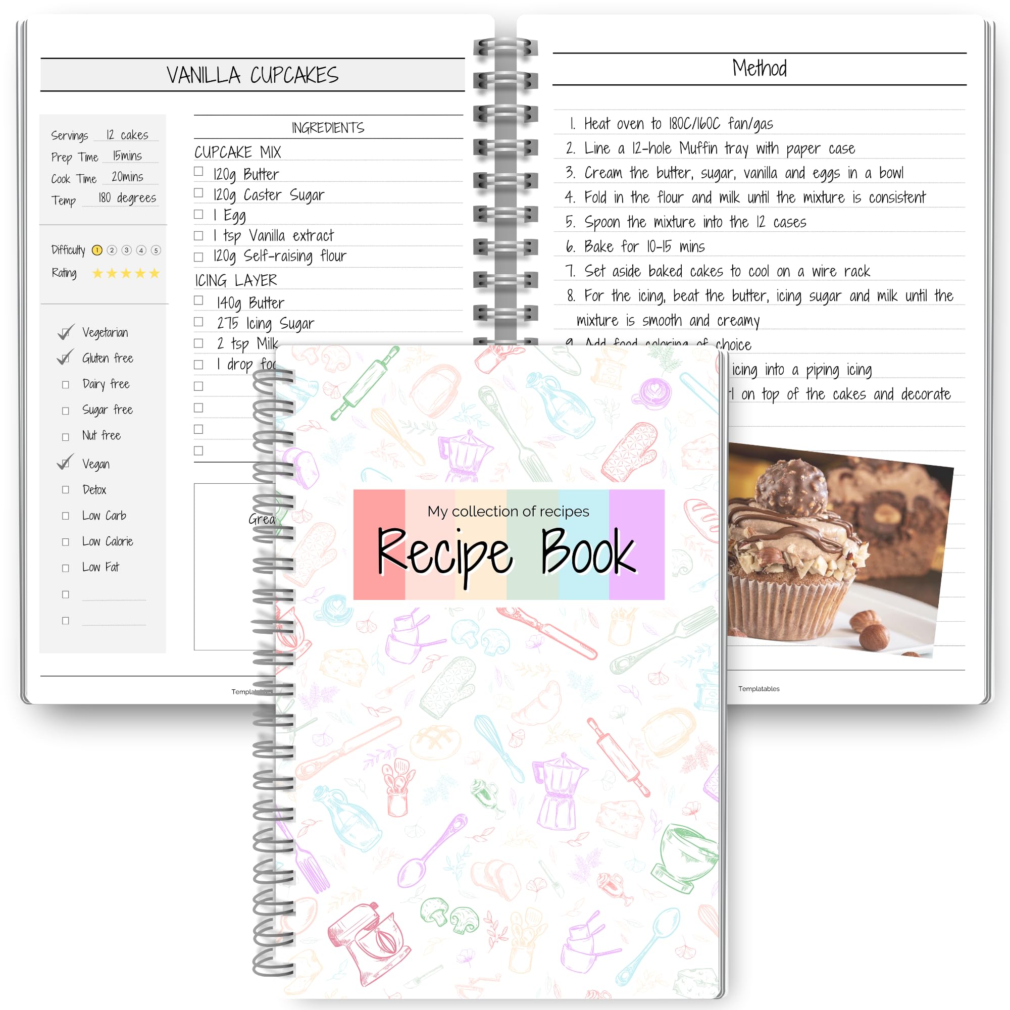Templatables Recipe Notebook & Family Cookbook: Blank Recipe Book to Create and Organize Your Own Personalized Recipe Collection | A5 Mono