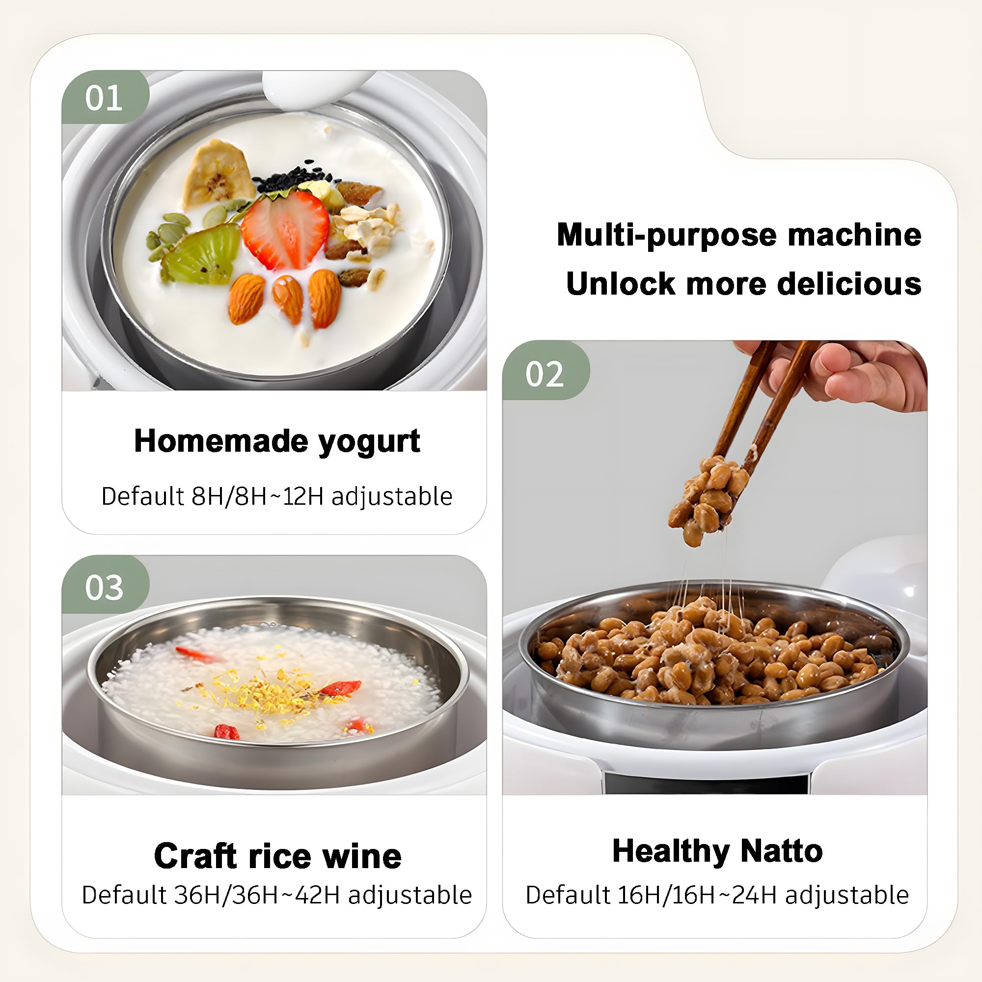 Yogurt Maker with Temperature Control, Adjustable Time Homemade Probiotic Yogurt Maker Machine