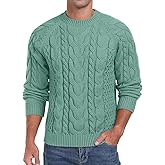 Askdeer Men's Pullover Sweater Cable Knit Crewneck Sweater Long Sleeve Classic Casual Sweater Tops