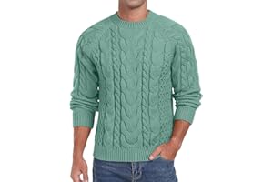 Askdeer Men's Pullover Sweater Cable Knit Crewneck Sweater Classic Long Sleeve Soft Casual Sweater with Ribbing Edge