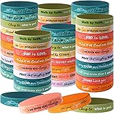 Bucherry 60 Pcs Christian Bracelets Rubber Bible Verse Bracelets Christian Silicone Jesus Religious Wristbands Bulk for Men Women Party Favors