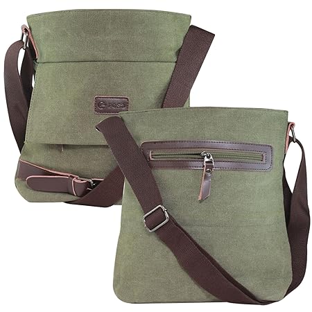 DMG Vintage Shoulder Canvas Messenger Crossbody 11 inch Bag Travel Rucksack [Best for College/Travel] (Green)