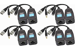 AAOTOKK Video Balun RJ45 to BNC Transceiver Transmitter HD-CVI/TVI/AHD/CVBS with DC Power Connector for 1080P 3MP 4MP 5MP 8MP CCTV Security DVR Surveillance Camera System (4Pairs)
