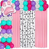 SmoothNovelty 57 Pcs Dog Paw Decorations, 50 Paw Balloons Garland Arch Kit with Dog Theme Curtains, for Puppy Party Theme Birthday Supplies Birthday Decorations(Pink Series)