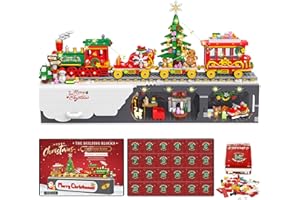 SOPU Advent Calendar 2025 Christmas Train Building Blocks Set, 24 Boxes-1529 Pieces Christmas Train with Lights Display Building Kits for Adults and Kids Countdown to Christmas Thanksgiving Gifts
