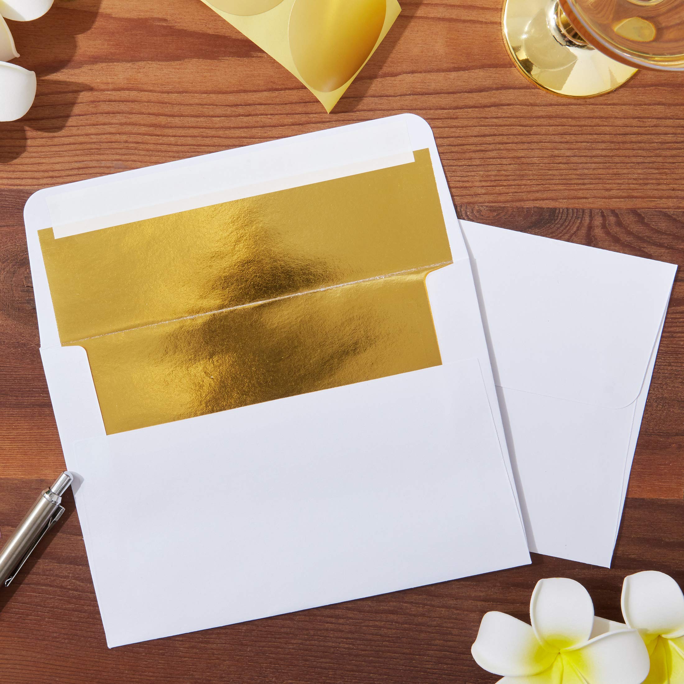 50 Pieces A7 Invitation Envelopes Gold Foil Lined Envelopes Perfect Weddings, Graduations