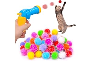 BooTaa Pet Toys, Interactive Cat Toy Set, 80pcs Glitter Pom-Poms Cat Ball Toy with 1 Launcher, Safe Soft Cat Toy Balls for Fetch, Training, Playing