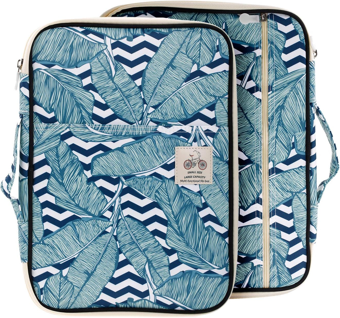 Lazyaunti Zipper Portfolio Organizer A4 Note Pouch-Waterproof Document Bags/Zipper Binder/Paper Case for 12.5" Mac,Tablet,Pens,washi Tape,Journals,Sketch Books (Green Palm Leaf)