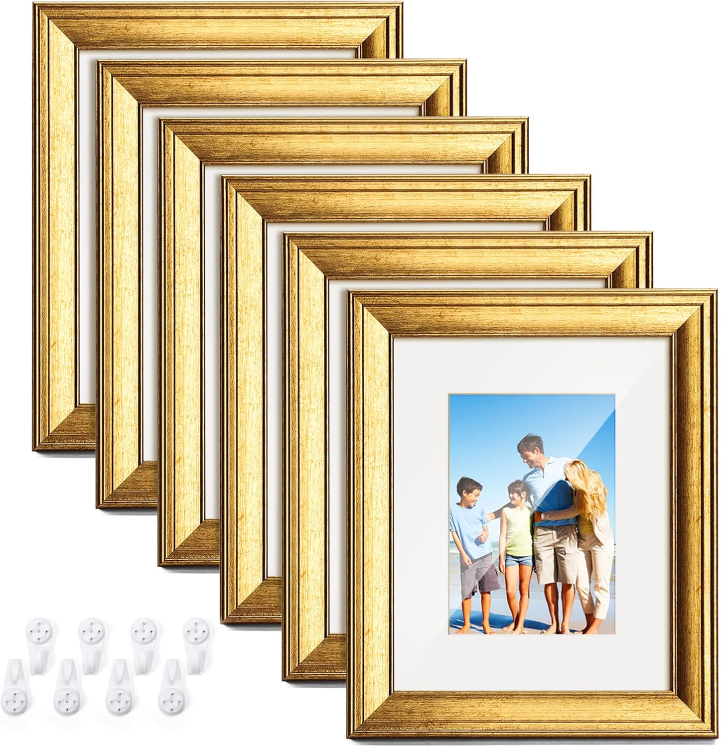 Photo Albums, Frames & Accessories - TWING 8x10 Gold Picture Frames Set of 6, Gold Frames Display Pictures 5x7 with Mat or 8x10 without Mat, Tabletop Display and Wall Mounting Photo Plastic Frames Set for Wall Gallery