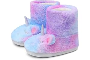 NCCB Girls Unicorn Bootie Slippers - Little Kids Cartoon House Slippers With Warm Plush Memory Foam