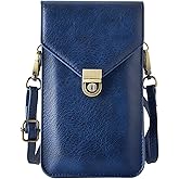 Techcircle Small Cell Phone Purse, Synthetic Leather Crossbody Bag Dual Pockets Card Holder Neck Pouch with Adjustable Strap for iPhone X Xr 8 7 6s Plus, Galaxy S10 S9 S8 Plus, LG G8 ThinQ, Blue