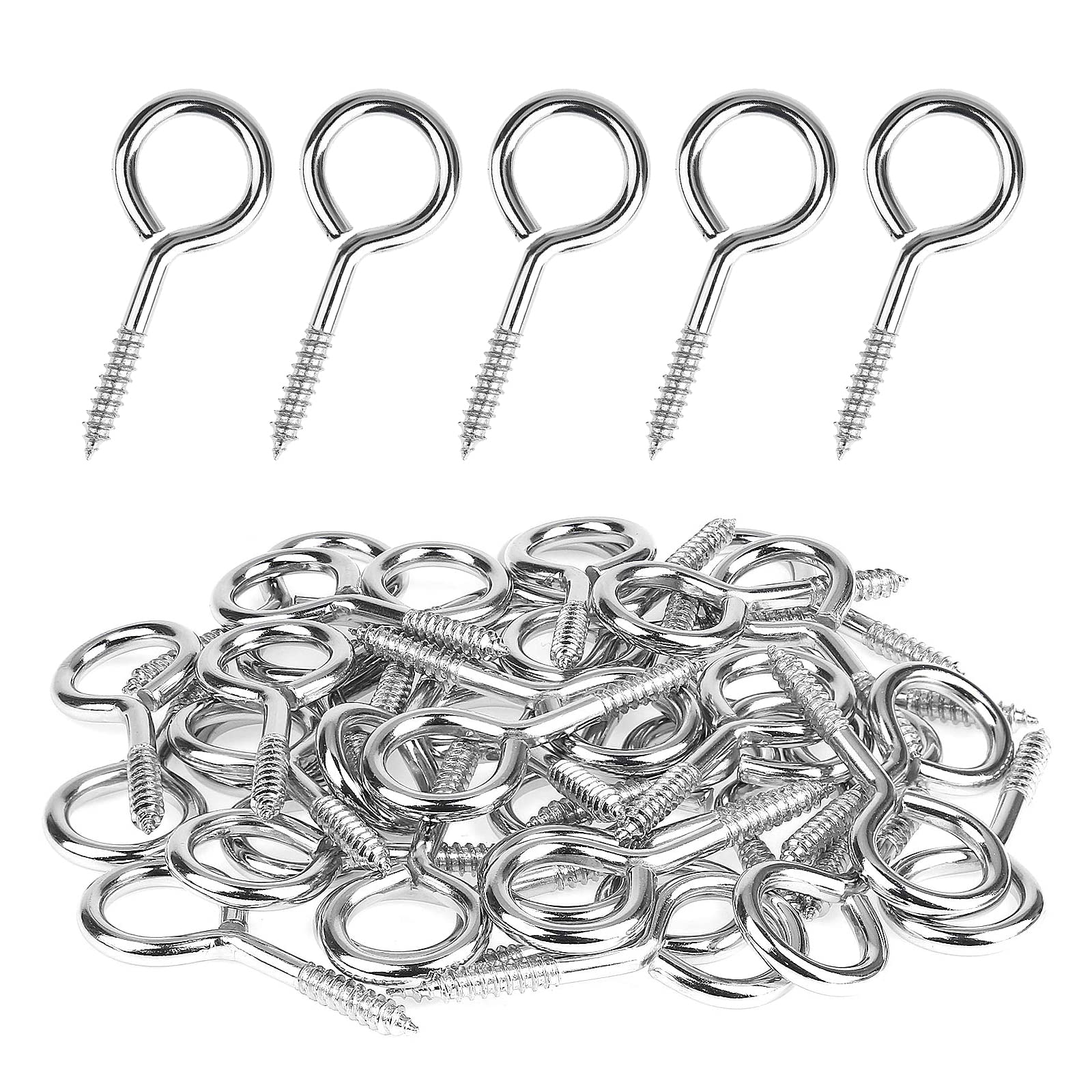 MOGADEE® Pack of 10 Stainless Steel Screw Eyelets M3 40 mm, Eye Bolt, Hooks for Screw Hooks, Screw Eyelets with Wood Thread, Eyelet Hooks to Tension a Washing Line Christmas Garland