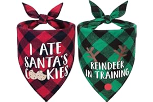 Roberly 2 Pack Christmas Dog Bandanas Plaid Reversible Triangle Bibs Christmas Scarf Accessories Costumes for Small Medium Large Dogs Cats Pets Animals