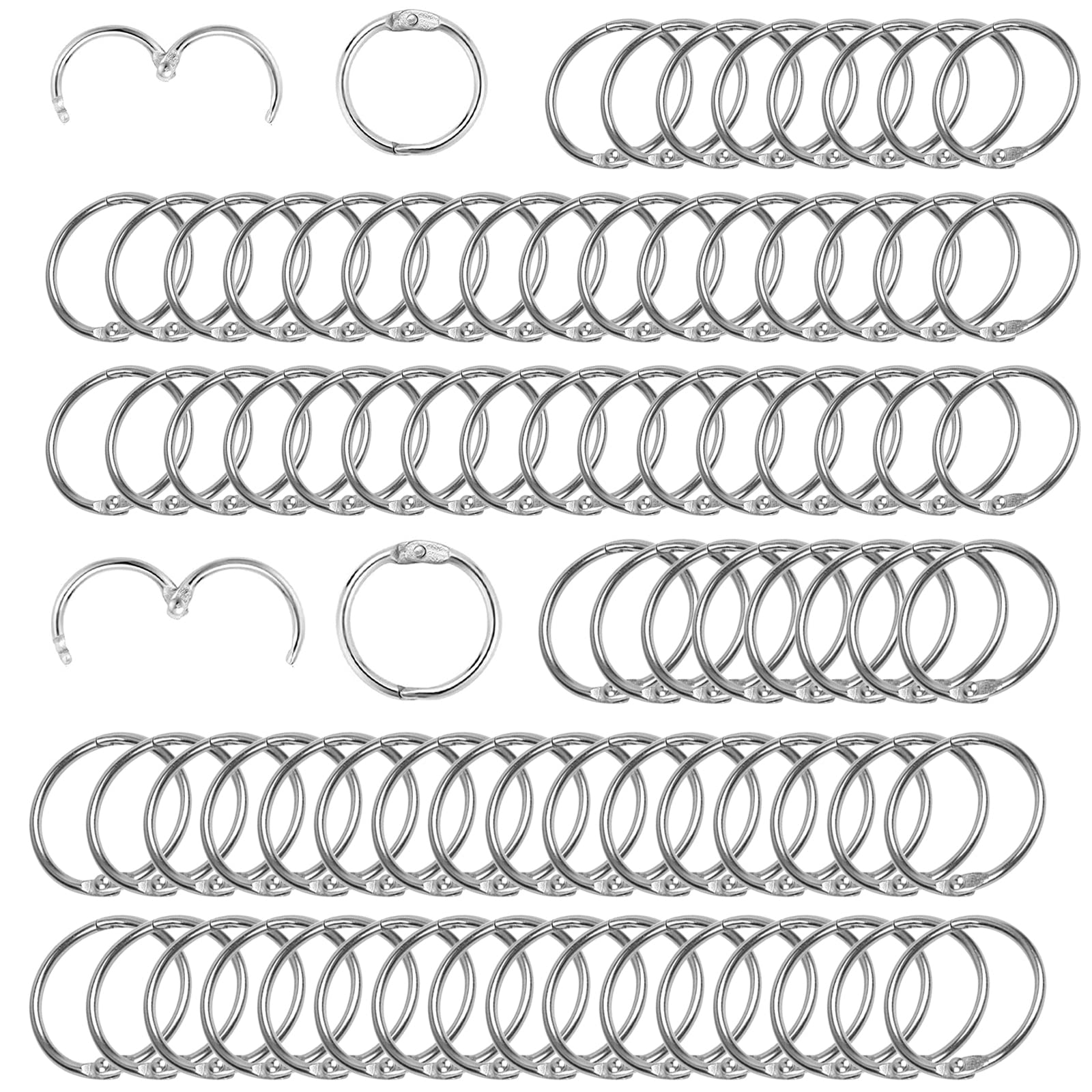 SPOKKI 30mm/25mm Flashcard Rings, 80 Pcs Nickel-Plated Loose Leaf Binder Rings for Flash Cards, Treasury Tags, Cue Cards, School, Office, Home