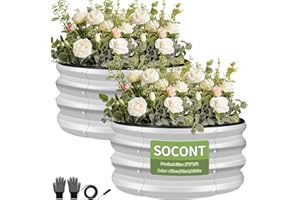 SOCONT Round Galvanized Raised Garden Bed Kit, 2 Pcs 2 x 2 x 1ft Silver Galvanized Garden Boxes, Outdoor for Vegetables.