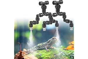 Lpraer 2PACK Reptile Mister Nozzles, 360° Cooling Mist Nozzles, 1/4'' Reptile Misting Nozzles, T Double Misting Assembly Fogger Fine Mist Nozzles for Reptile Terrarium, Plants, Amphibians, Tank