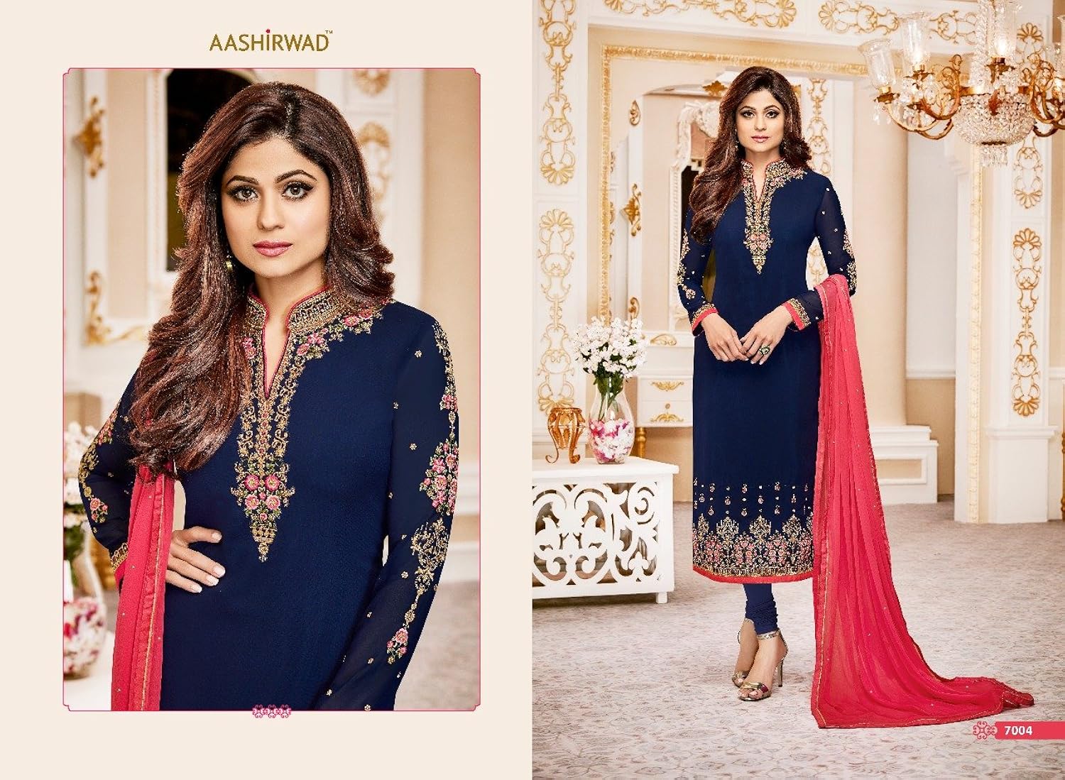 capri creation women's georgette gown dress material(1302_blue_free size)