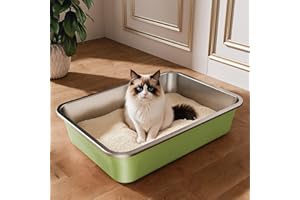 Qiuma Stainless Steel Litter Box, Large Metal Cat Litter Box with High Sided for Big and Small Cats, Non-Stick, Easy to Clean, Odor-Free, 19.5" L×13.6" W×3.9" H, Leaf Green