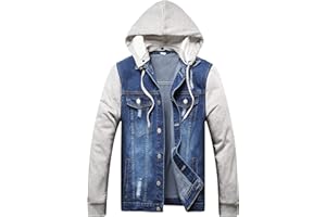 LZLER Hoodie Jean Jacket for Men,Casual Slim Fit Men's Denim Jacket with Hood