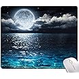 Moon Illuminating The Clear Blue Ocean Design Mouse Pad, Mouse Mat Square Waterproof Non-Slip Rubber Base MousePads for Computer Laptop Men Women Kids