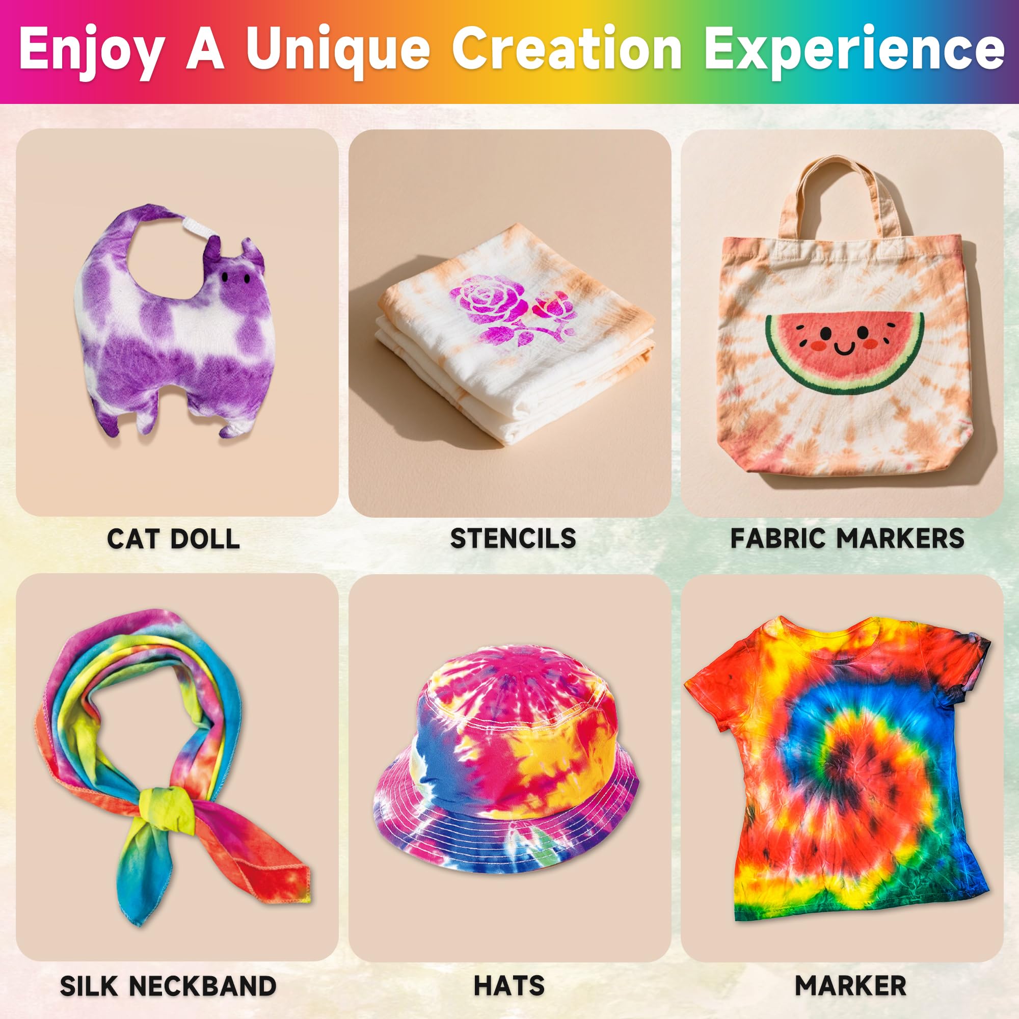 16-Color Tie Dye Kit for Kids & Adults – Includes Fabric Markers, Pre-Filled Dye Bottles, Refills, Stencils, Mini Doll & Nozzle – Non Toxic Permanent Fabric Dye Art Set, Easy DIY Art - Create Fun