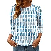 LOMON Women's 3/4 Length Sleeve Tops Crew Neck Dressy Casual Blouses Summer Tees Shirts