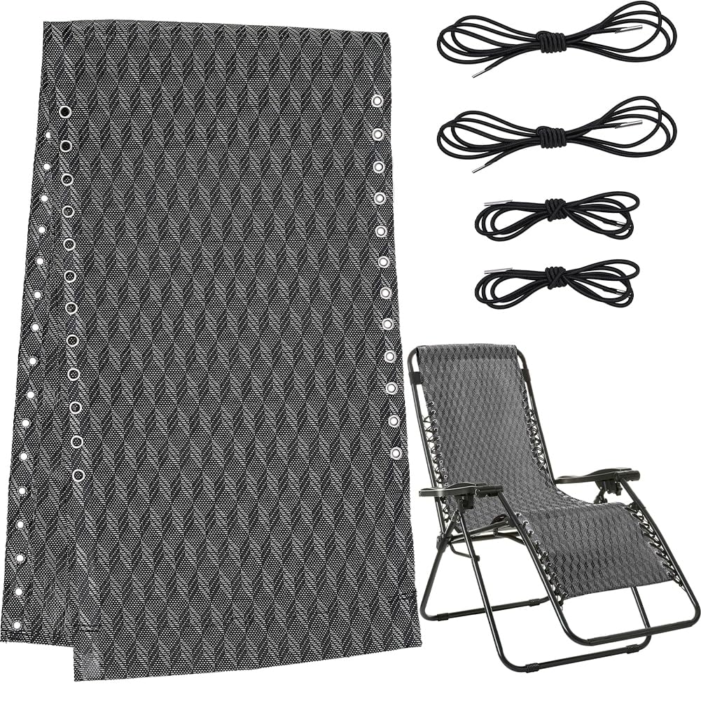 GORGECRAFT Zero Gravity Chair Replacement Fabric Antigravity Folding Lounge Chair Cloth Part with 4PCS Patio Recliner Repair Elastic Lace Cords for Garden Lawn Bungee Chair Outdoor Sun Loungers Black