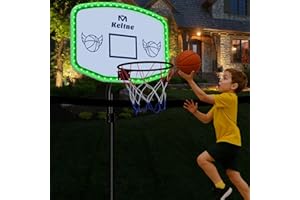 KELTNE Solar Trampoline Basketball Hoop with LED Lights, Fits for Diameter 25mm - 32mm Straight & Curved Pole, Universal Trampoline Basketball Hoop Attachment with Mini Ball and Pump for Indoor & Outdoor
