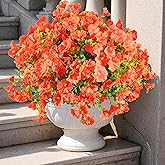 LYLYFAN Artificial Flowers for Outdoor 12 Bundles UV Resistant Fake Silk Morning Glory Flowers for Home Planter Porch Window Box Yard Orange