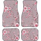TVMDIZEE Pink Cherry Blossom Car Floor Mats 4Pcs Watercolor Flowers Beautiful Blooming Branches Floral Print Floor Mats for Cars Custom Front Rear Vehicle Rugs Universal Car Accessories for Trucks