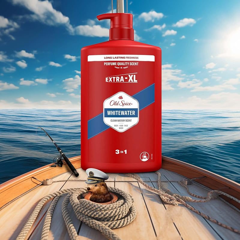 Whitewater 3 in 1 gel doccia e shampoo da uomo, 1 l, profumo fresco di lunga durata, qualità profumata, pulizia profonda per capelli e viso, sensazione delicata sulla pelle