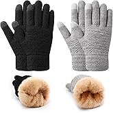 yafeite Winter Gloves for Women, 2 Pairs Warm Wool Touchscreen Gloves for Women Cold Weather Knit Mittens Fleece Lined Glove