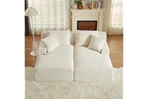 ODUWA 78" Oversized Double Chaise Lounges Indoor, Upholstered Boneless Cloud Stupendous Oversized Chaise Lounge Couch Luxury Sofa Bed Deep Seat, Corduroy Lounge Chair,2 Pieces White