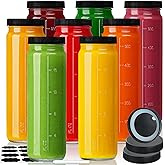 Huichuiero [8 Pack] 20 Oz Glass Juicing Bottles w Airtight Lids - Reusable Drinking Jars w Scale, Travel Water Cups - Tall Mason Jar for Juice, Boba, Smoothie, Vanilla Extract(Extra 3 Lids)