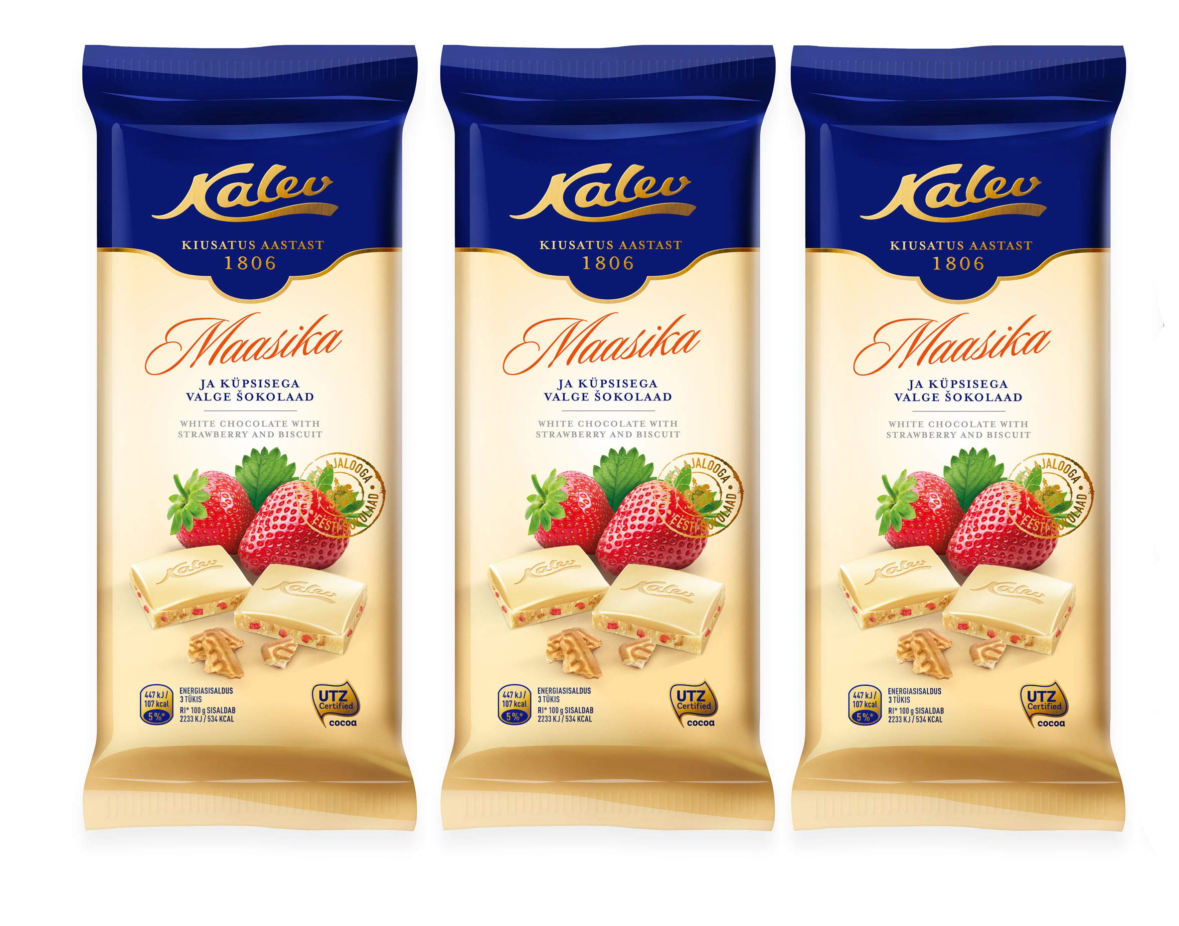 Шоколад kalev белый, кусочки печенья клубники, 100г м/у (4740012034711)