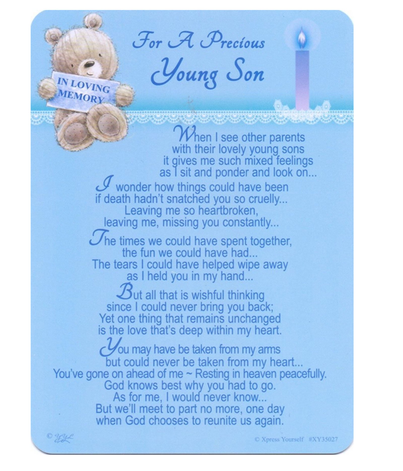 In Loving Memory - For A Precious Young Son - Grave/Graveside Memorial Card