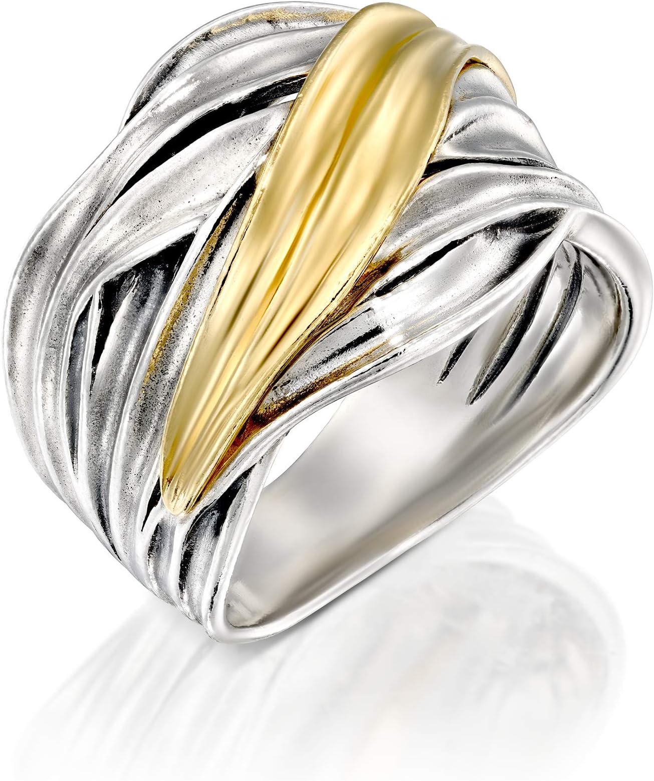 Paz Creations 925 Sterling Silver Highway Statement Ring | Plain Silver Or 14k Plated Two-Tone | Graduated Design Polished Finish | Bohemian Jewelry For Women