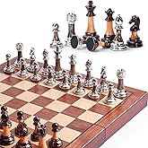 VAMSLOVE Chess Set Large 16''/42cm Folding Wooden Board with Deluxe Weighted Acrylic Chess Pieces - 3.5" King with Storage Slots for Adults House Warming Retirement Gift