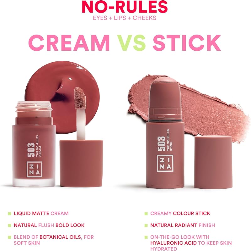 MAKEUP - The No-Rules Cream 503 - Blush Liquido Rosa Nude - Blush in Crema con Olio di Mandorle - Blush per Occhi Labbra e Guance - Blush dalla Finitura naturale - Vegan - Cruelty Free — foto 7 di 7