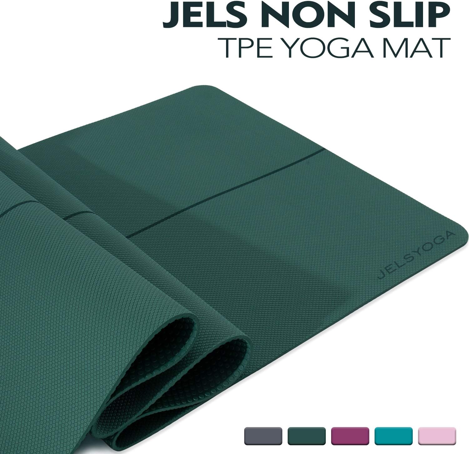 TENOL JELS Yoga Mat Non Slip Eco Friendly SGS Certified TPE Yoga Mat Extra Thick 1/4" Exercise ＆ Fitness Mat with a Carrying Strap for Yoga Pilates and Bikram