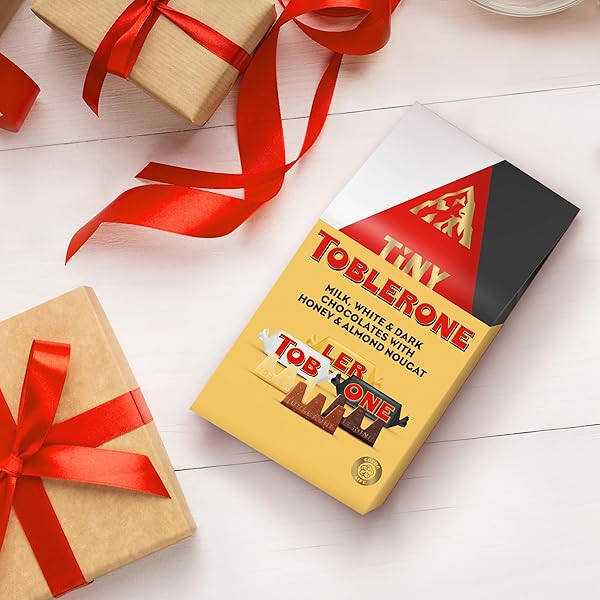TOBLERONE TINY ASSORTED CHOCOLATE BARS VARIETY PACK (MILK, DARK, & WHITE), 1 GIFT BAG (27 PIECES)