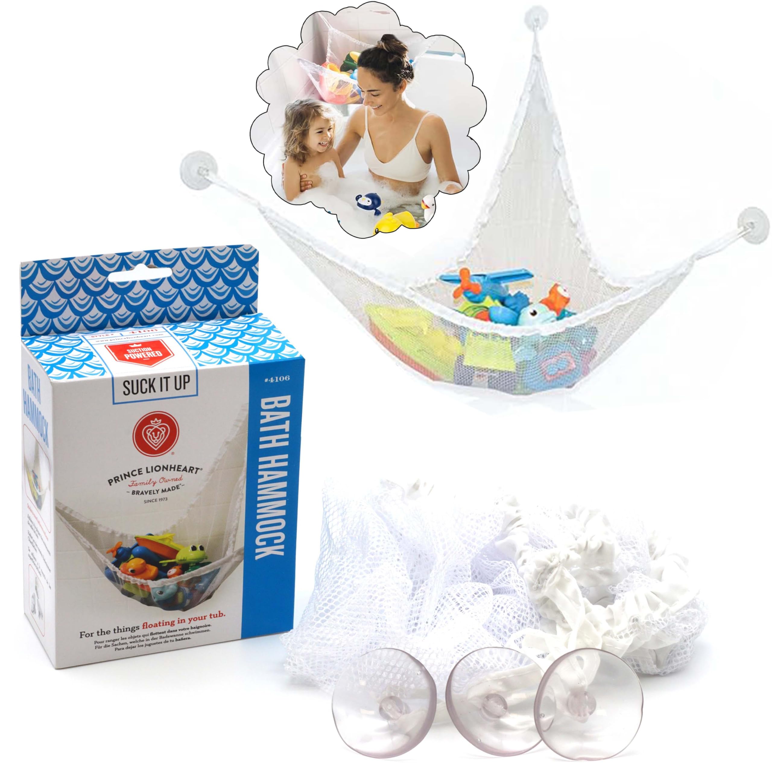 Toy Storage Hammock with Suction Cups, Nylon Mesh Bath Toy Organiser for Kids, Stuffed Animal Net, Bathroom Hanging Basket for Bath Toys & Accessories, Space-Saving Teddy Storage Solution