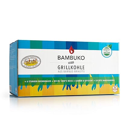 BAMBUKO Grillkohle von McBrikett | Bio Bambuskohle | 10kg Grillbriketts aus Bambus | rauchfrei & ohne Schadstoffe