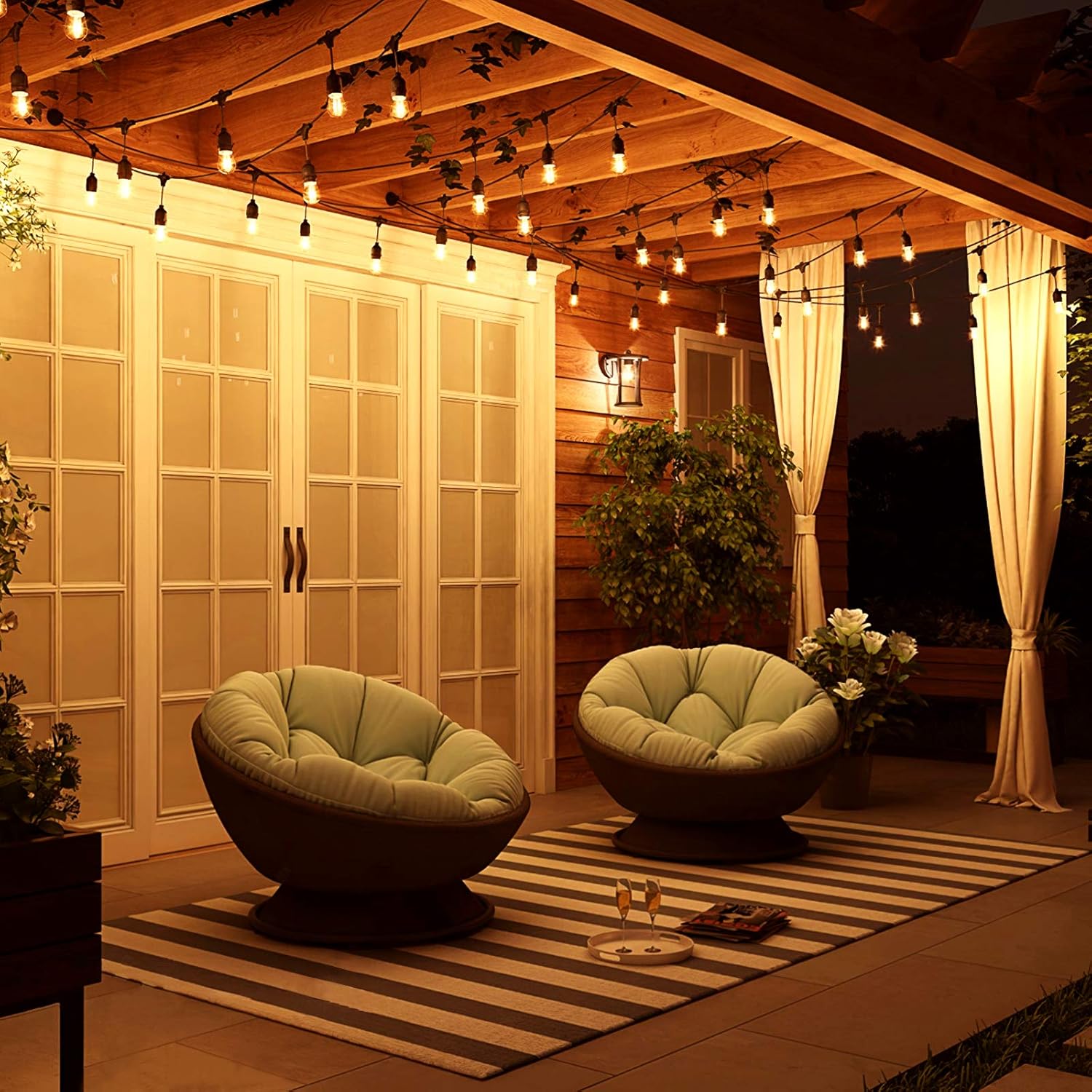 Amico 49FT Outdoor String Lights Commercial Grade Weatherproof Dimmable Patio Light String - 11W Incandescent Edison Bulb - UL Listed Heavy-Duty Decorative Yard Bistro Market Café Lights - - 