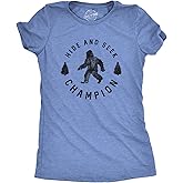 Womens Hide and Seek Champion T Shirt Funny Bigfoot Sasquatch Vintage Graphic Funny T Shirts Women's Novelty Tees Light Blue M