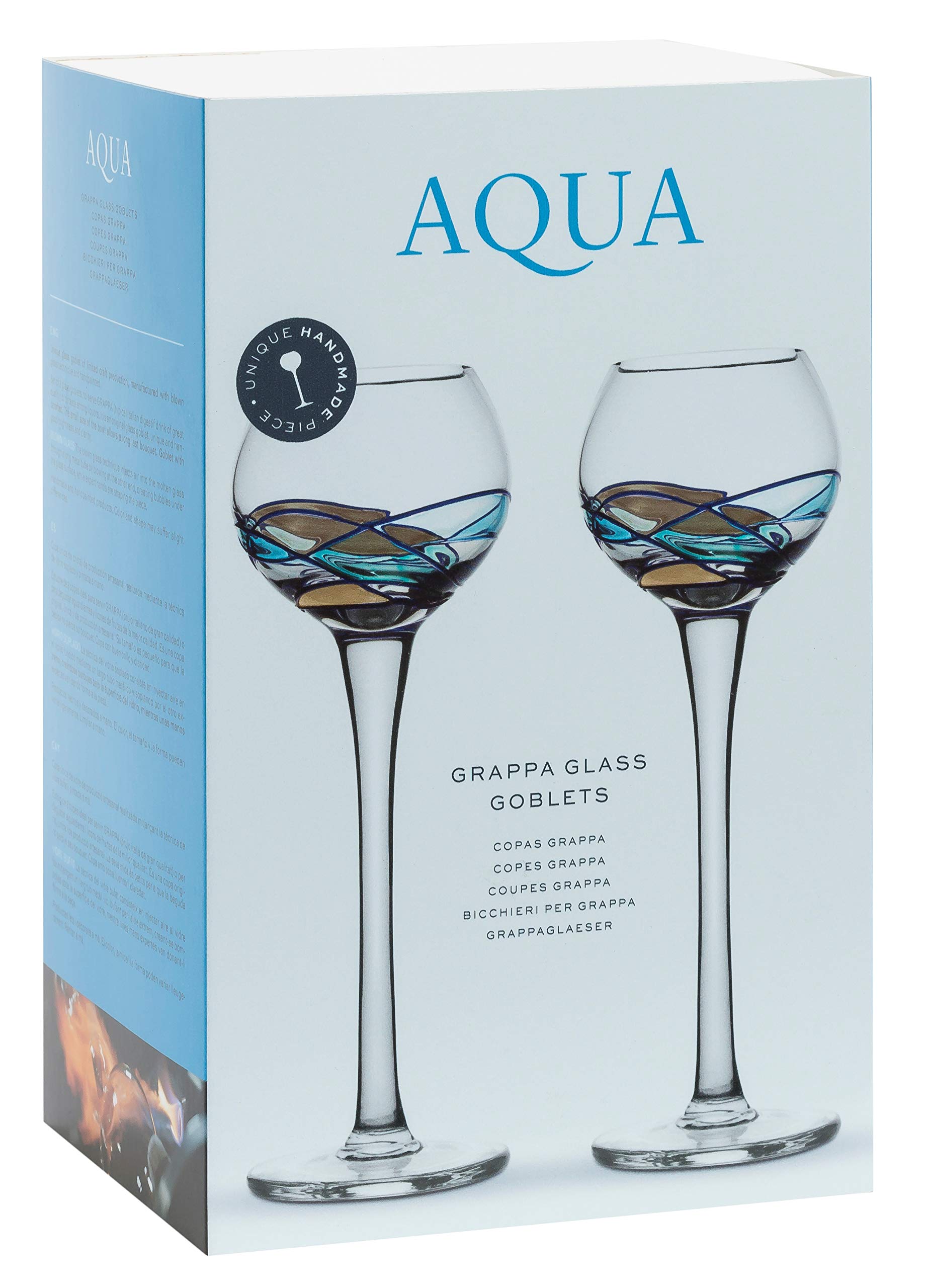ART ESCUDELLERS Set of 2 Grappa Glass goblets, inspired by GAUDÍ style. Handcrafted goblets Handpainted, Birthday, Anniversary, Christmas, Wedding Glasses for Bride and Groom. AQUA COLLECTION