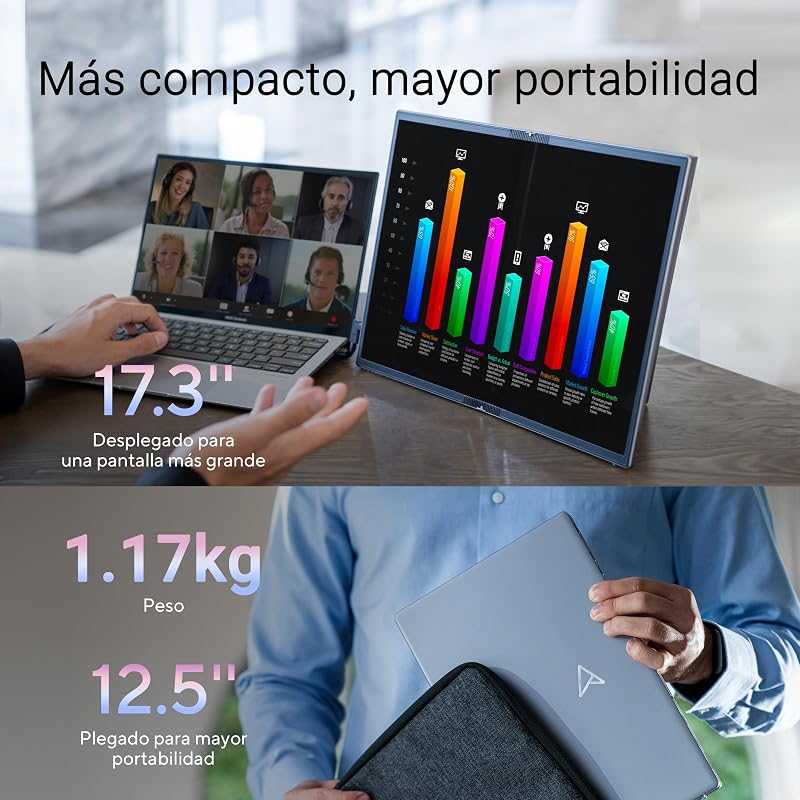 ZenScreen Fold OLED MQ17QH Monitor OLED Portátil QHD, 2560x1920, 17,3 polegadas, Tecnologia Dobrável, DisplayHDR 500, 100% DCI-P3, USB Type-C, Mini-HDMI, Buraco para Tripé, Suporte, FSC